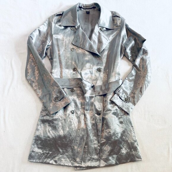 Isda & Co Jackets & Blazers - Isda & Co silver linen trench coat Womens Extra Small vintage metallic statement